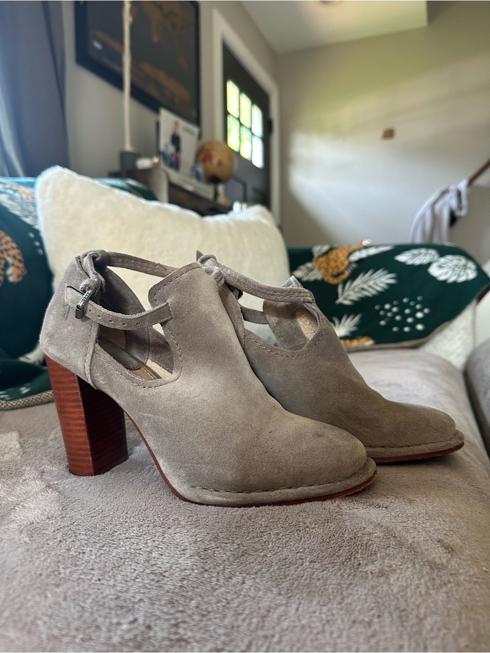Frye Taupe Suede Cutout Block Heel Booties